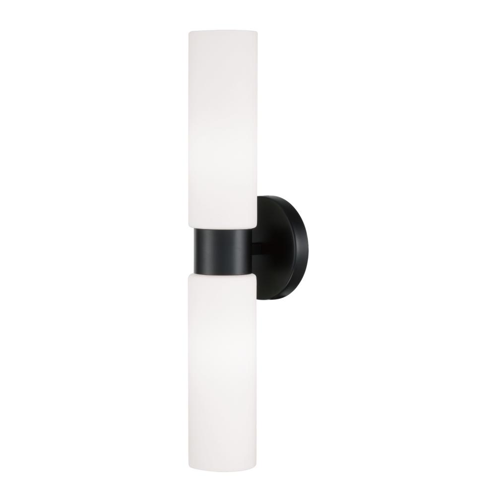2-Light Dual Linear Sconce Bath Bar in Matte Black with Soft White Glass