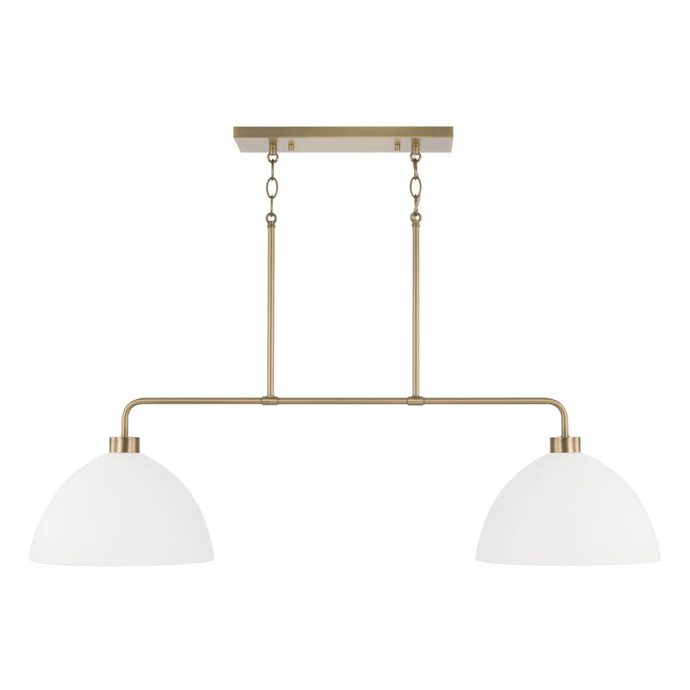 2-Light Linear Chandelier in Aged Brass and White