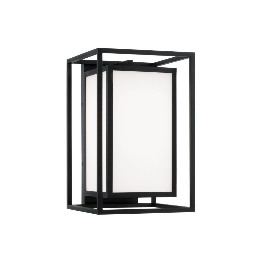 1-Light Outdoor Modern Square Rectangle Wall Lantern in Black with Soft White Glass