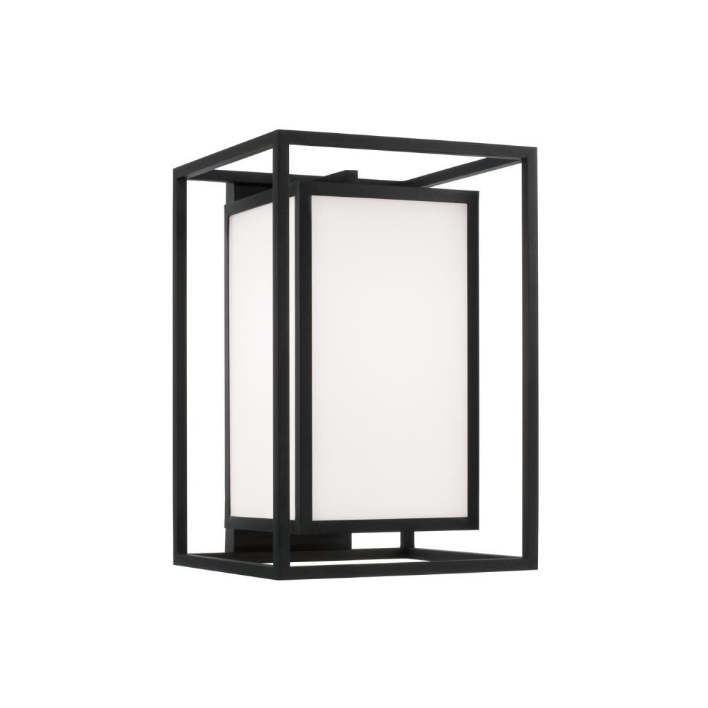1-Light Outdoor Modern Square Rectangle Wall Lantern in Black with Soft White Glass