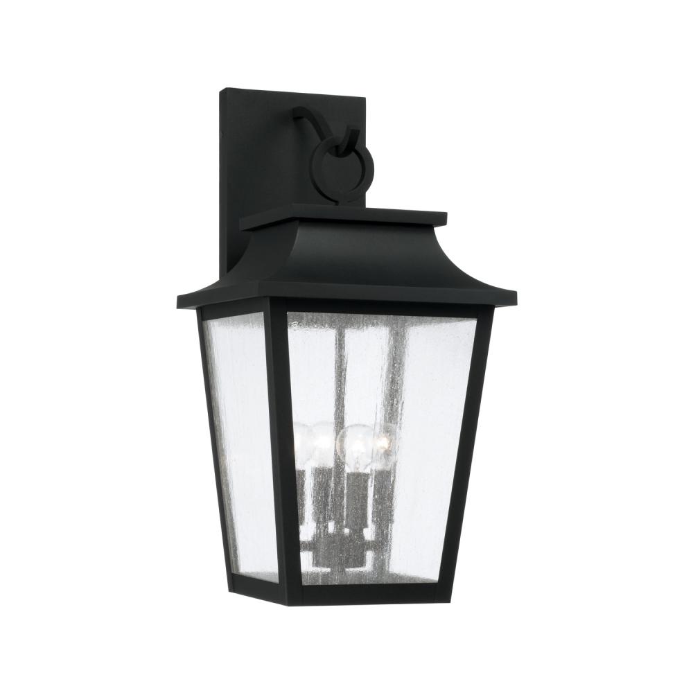 4-Light Outdoor Tapered Wall Lantern in Black with Ripple Glass
