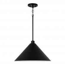 Capital 351311MB - 1-Light Metal Cone Pendant in Matte Black with White Interior