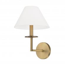 Capital 652211AD - 1-Light Sconce in Aged Brass with White Fabric Stay-Straight Shade