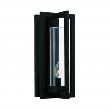 Capital 948211BK - 7"W x 15"H 1-Light Outdoor Wall Lantern in Black with Clear Glass Cylinder