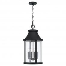 Capital 953644BK - 4-Light Outdoor Cylindrical Hanging Lantern in Black with Seeded Glass