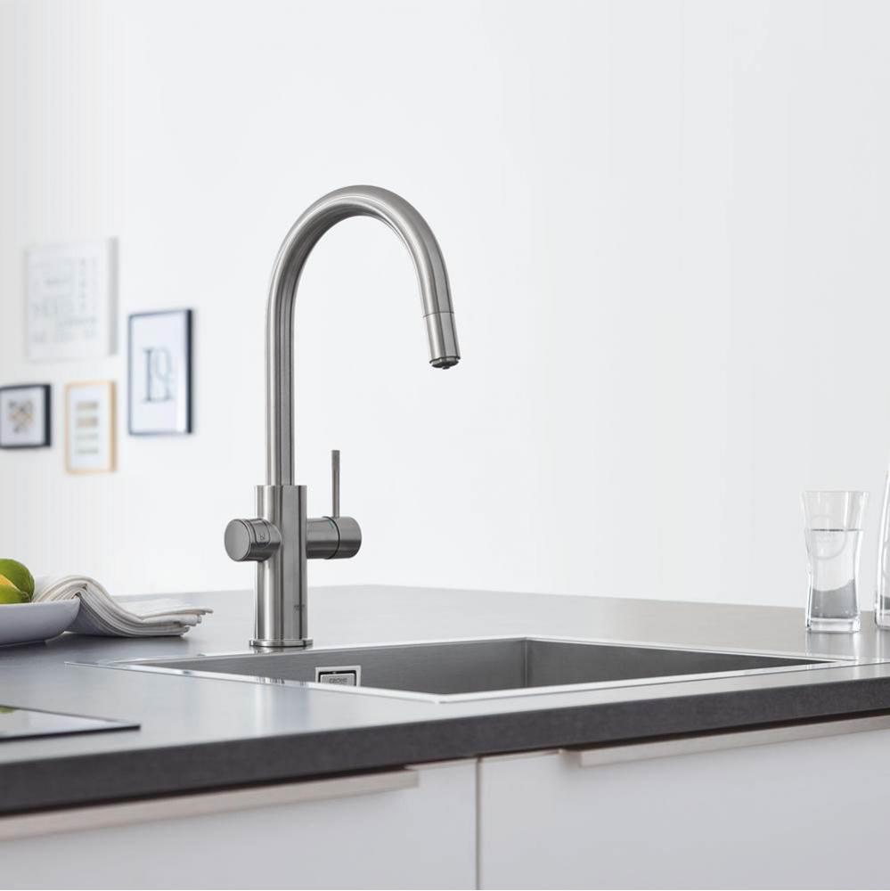Single-Handle Pull Down Kitchen Faucet Single Spray 1.75 GPM With Chilled &amp; Sparkling Water
