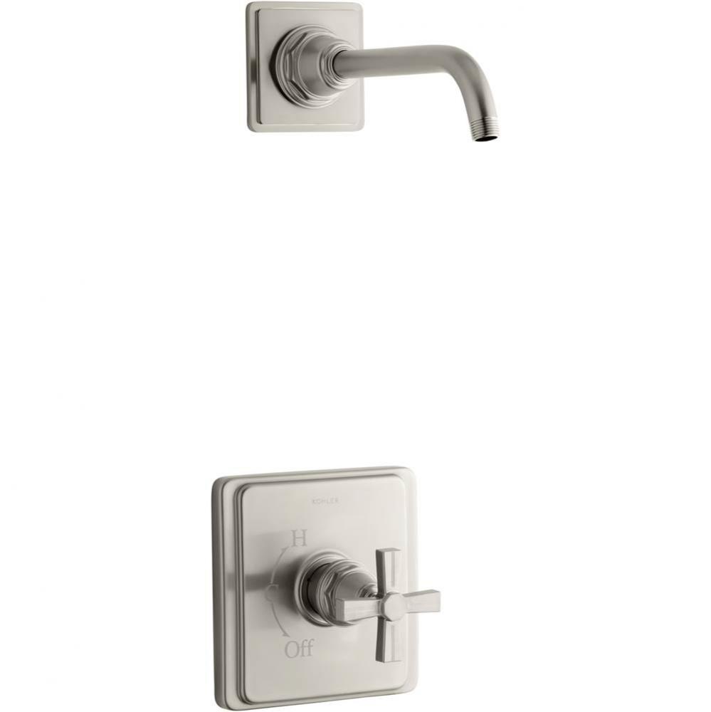 Pinstripe&#xae; Rite-Temp&#xae; shower trim set with cross handle, less showerhead
