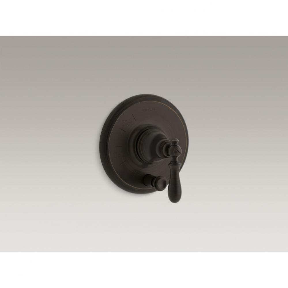 Artifacts&#xae; Rite-Temp(R) pressure-balancing valve trim with push-button diverter and swing lev