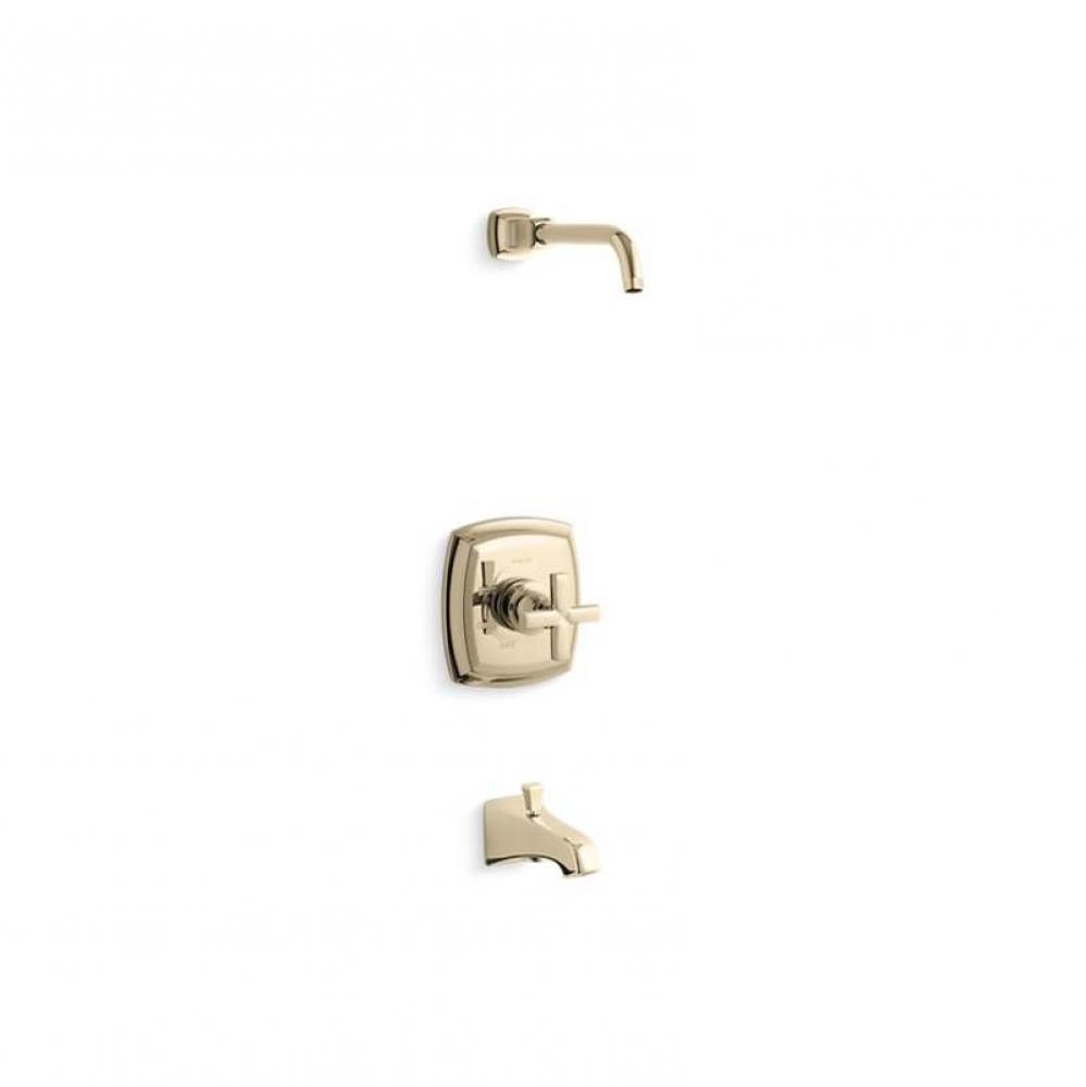 Margaux&#xae; Rite-Temp(R) bath and shower valve trim with cross handle and NPT spout, less shower