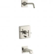 Kohler T13133-3BL-SN - Pinstripe® Rite-Temp(R) bath and shower trim set with push-button diverter and cross handle,