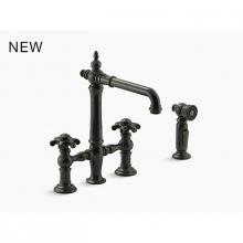 Kohler 76519-3M-2BZ - Artifacts® deck-mount bridge kitchen sink faucet with prong handles and sidespray