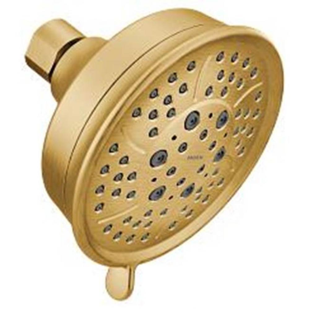 Brushed gold four-function 4-3/8&apos;&apos; diameter spray head eco-performance showerhead