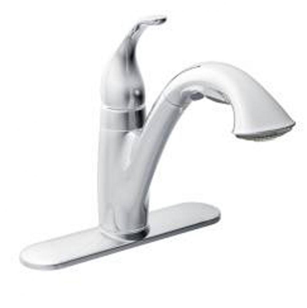Chrome one-handle pullout kitchen faucet
