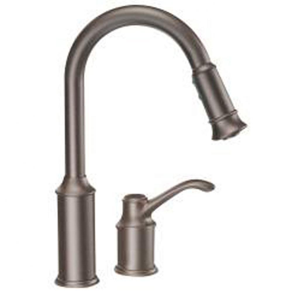 Oil rubbed bronze one-handle pulldown kitchen faucet