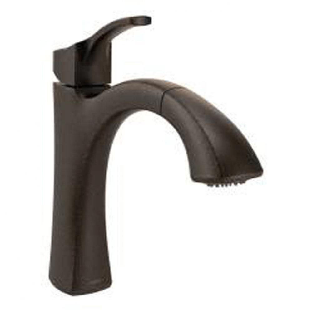 Oil rubbed bronze one-handle pullout kitchen faucet