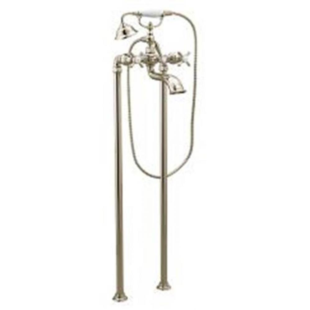 Chrome two-handle tub filler includes hand shower