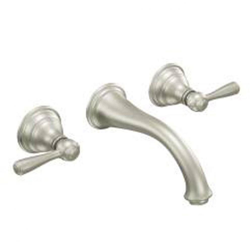 Brushed nickel two-handle wall mount bathroom faucet