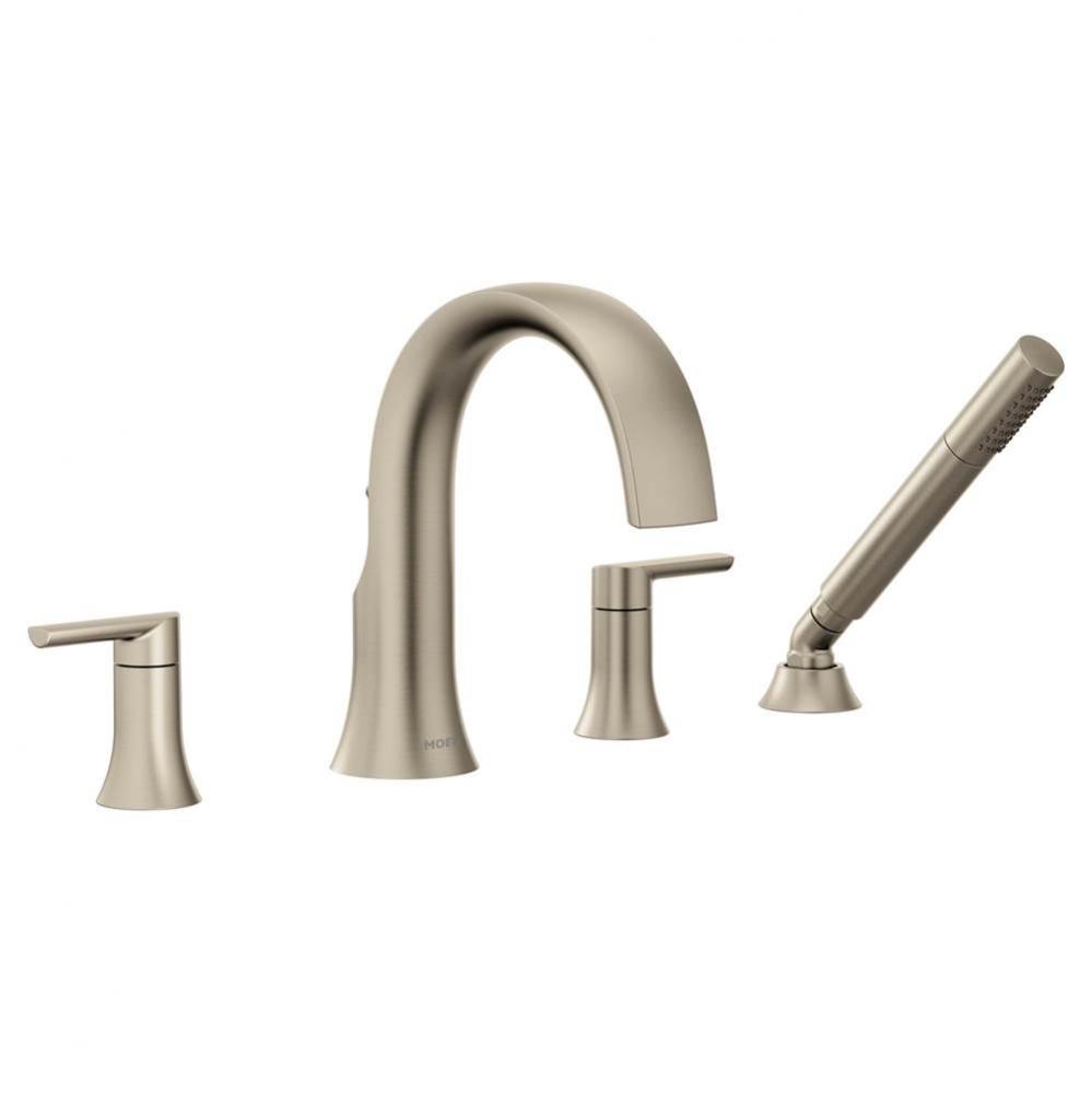 Doux 2-Handle Deck Mount Roman Tub Faucet Trim Kit with Hand shower in Brushed Nickel (Valve Sold