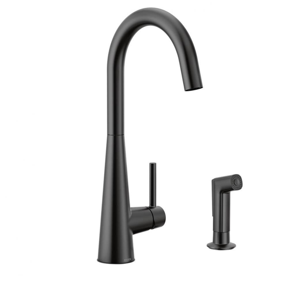 Sleek Single-Handle Standard Kitchen Faucet with Side Sprayer in Matte Black