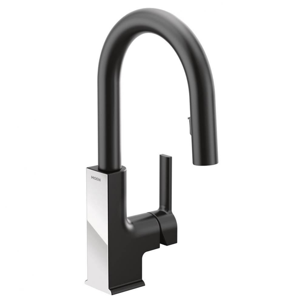 STO One-Handle High Arc Pulldown Modern Bar Faucet with Power Clean, Matte Black and Chrome