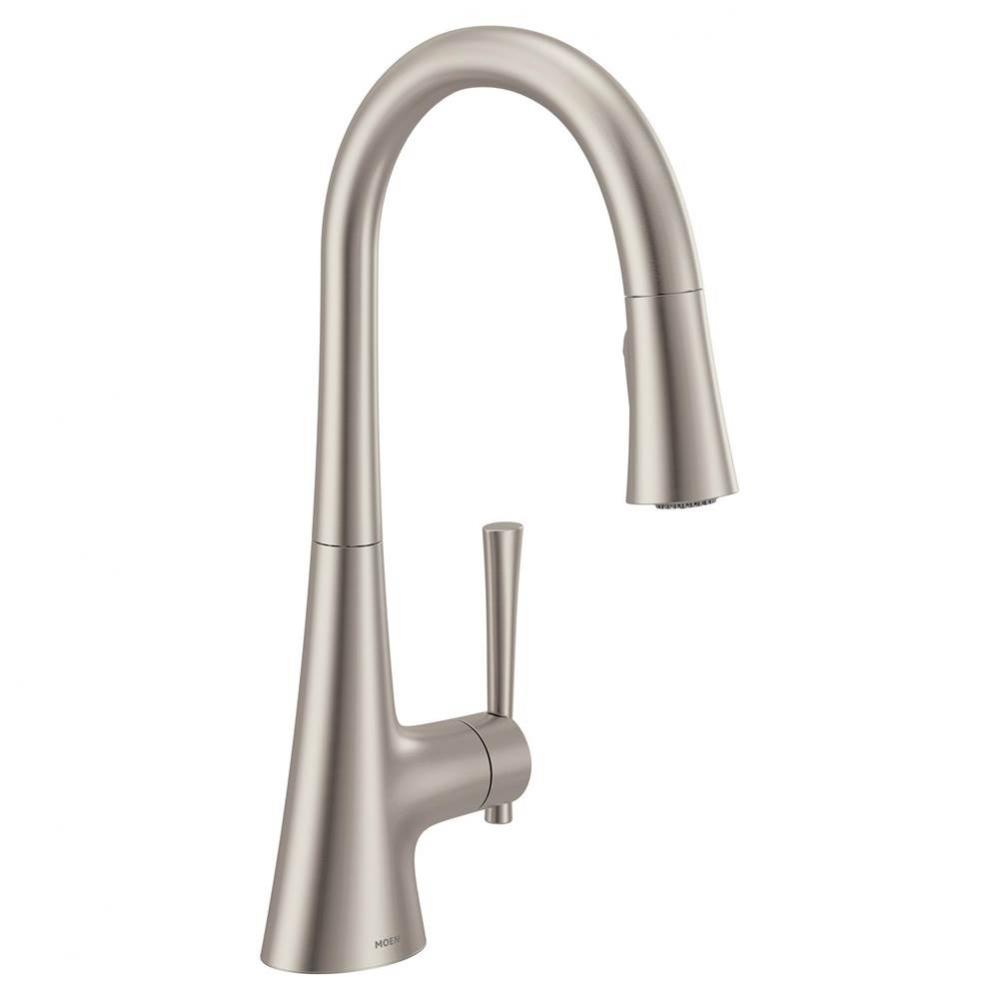 KURV Single-Handle Pull-Down Sprayer Kitchen Faucet with Reflex and Power Boost in Spot Resist Sta