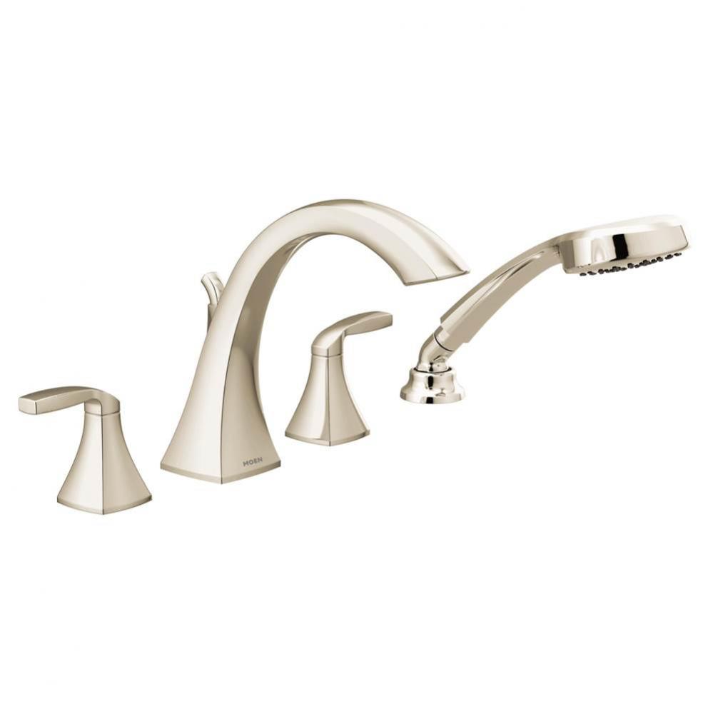 Voss 2-Handle Roman Tub Faucet Trim Kit with Hand Shower in Polished Nickel (Valve Sold Separately