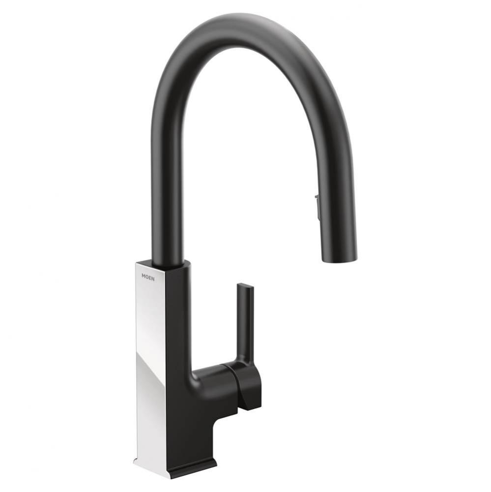 STO One-Handle High Arc Pulldown Modern Kitchen Faucet with Power Clean, Matte Black and Chrome