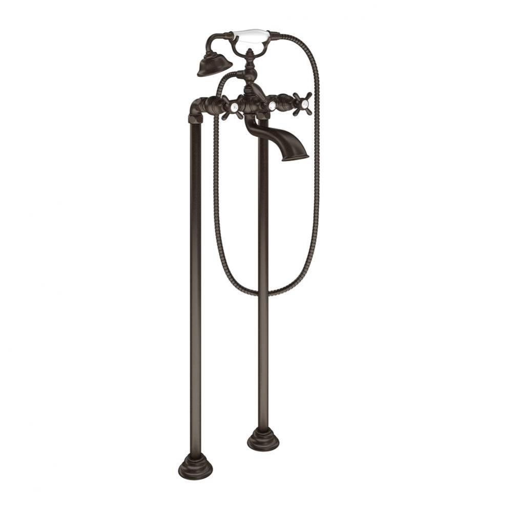 Weymouth Two Handle Tub Filler with Cross-Handles and Handshower, Oil Rubbed Bronze