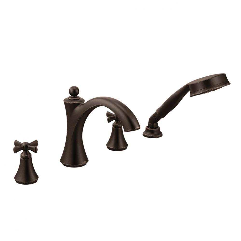Wynford 2-Handle Deck-Mount Roman Tub Faucet with Handshower in Oil Rubbed Bronze