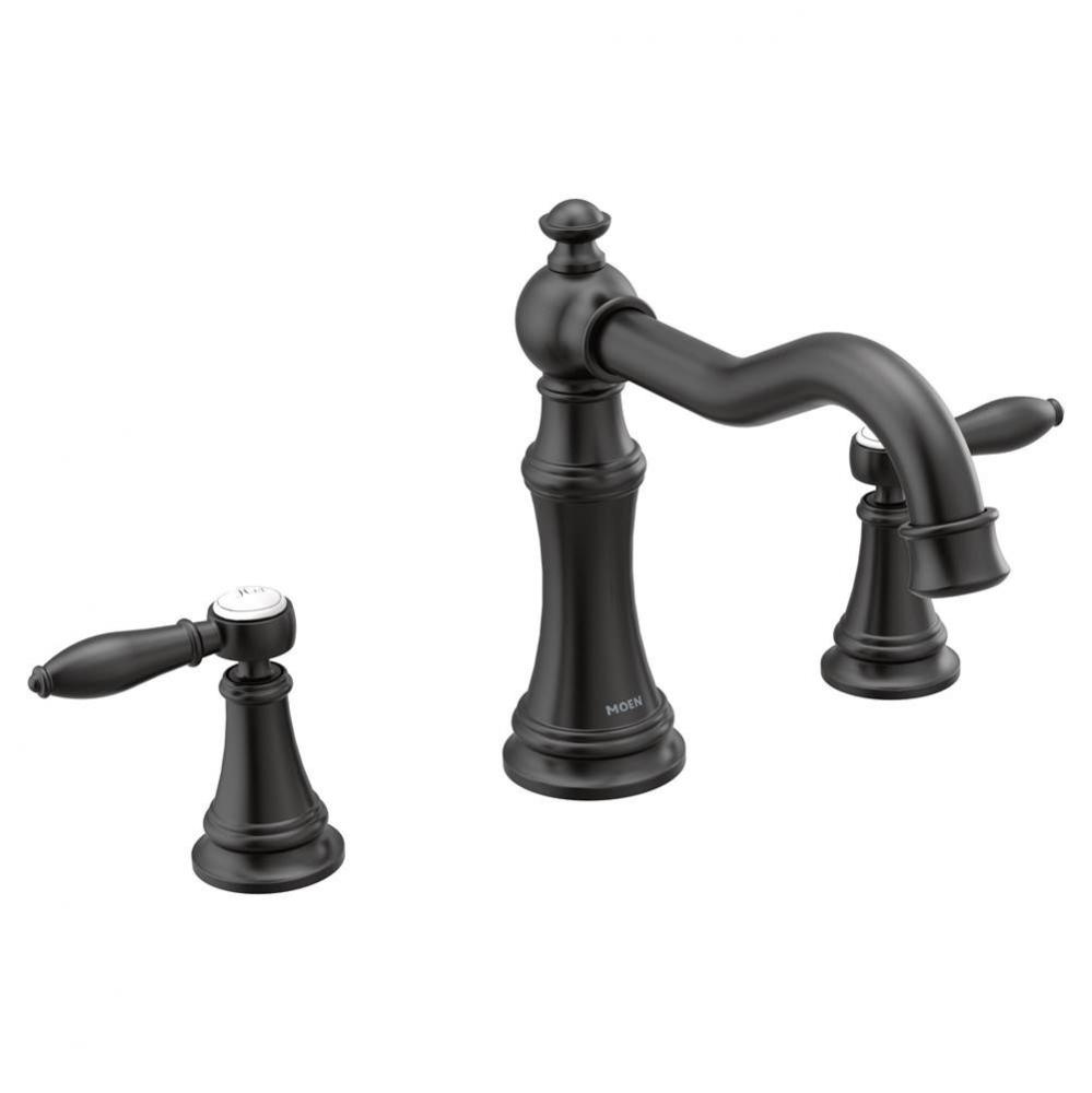 Weymouth 2-Handle Deck Mount Roman Tub Faucet Trim Kit with Hand Shower in Matte Black (Valve Sold