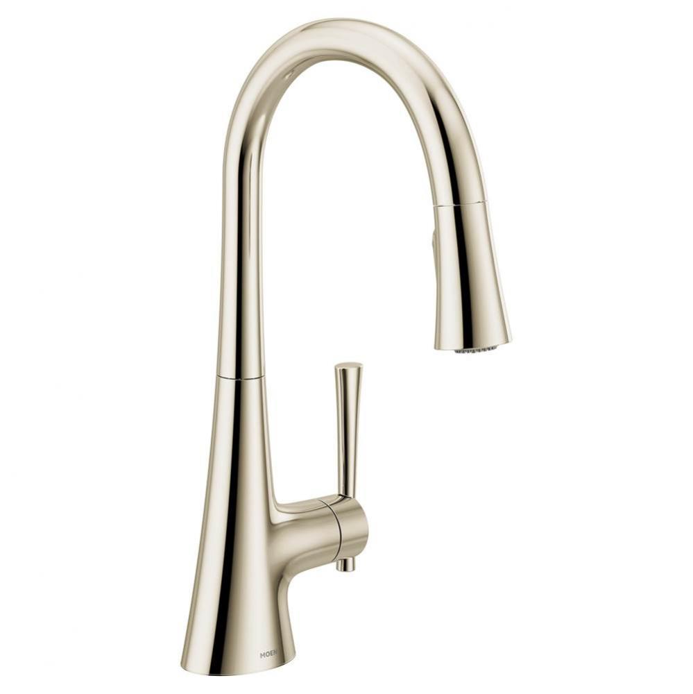 KURV Single-Handle Pull-Down Sprayer Kitchen Faucet with Reflex and Power Boost in Polished Nickel