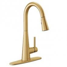 Moen 7864BG - Sleek One-Handle High Arc Pulldown Kitchen Faucet Featuring Power Boost, Brushed Gold