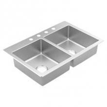 Moen GS202684 - 33''x22'' stainless steel 20 gauge double bowl drop in sink