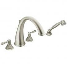 Moen T922BN - Brushed nickel two-handle roman tub faucet includes hand shower