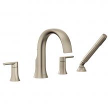 Moen TS984BN - Doux 2-Handle Deck Mount Roman Tub Faucet Trim Kit with Hand shower in Brushed Nickel (Valve Sold