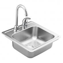 Moen KGS2045622BQ - 15-inch 20 Gauge Single Bowl Drop-in Stainless Steel Bar Sink