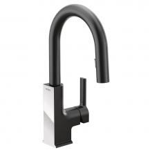 Moen S62308BLC - STO One-Handle High Arc Pulldown Modern Bar Faucet with Power Clean, Matte Black and Chrome