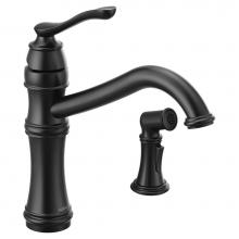 Moen 7245BL - Belfield Single-Handle Standard Kitchen Faucet with Side Sprayer in Matte Black