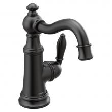 Moen S42107BL - Weymouth One-Handle Single Hole Traditional Bathroom Sink Faucet with Drain Assembly, Matte Black
