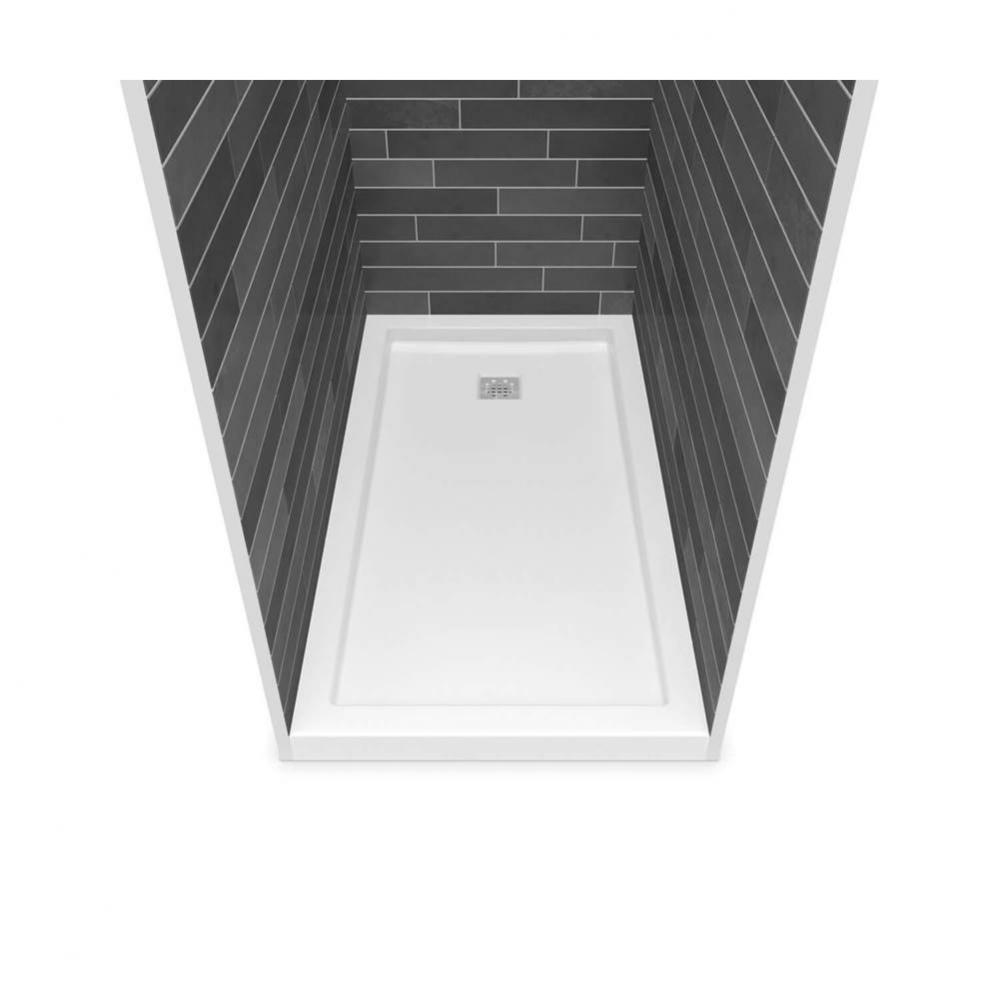 B3Square 6036 Acrylic Alcove Deep Shower Base in White with Back End Drain