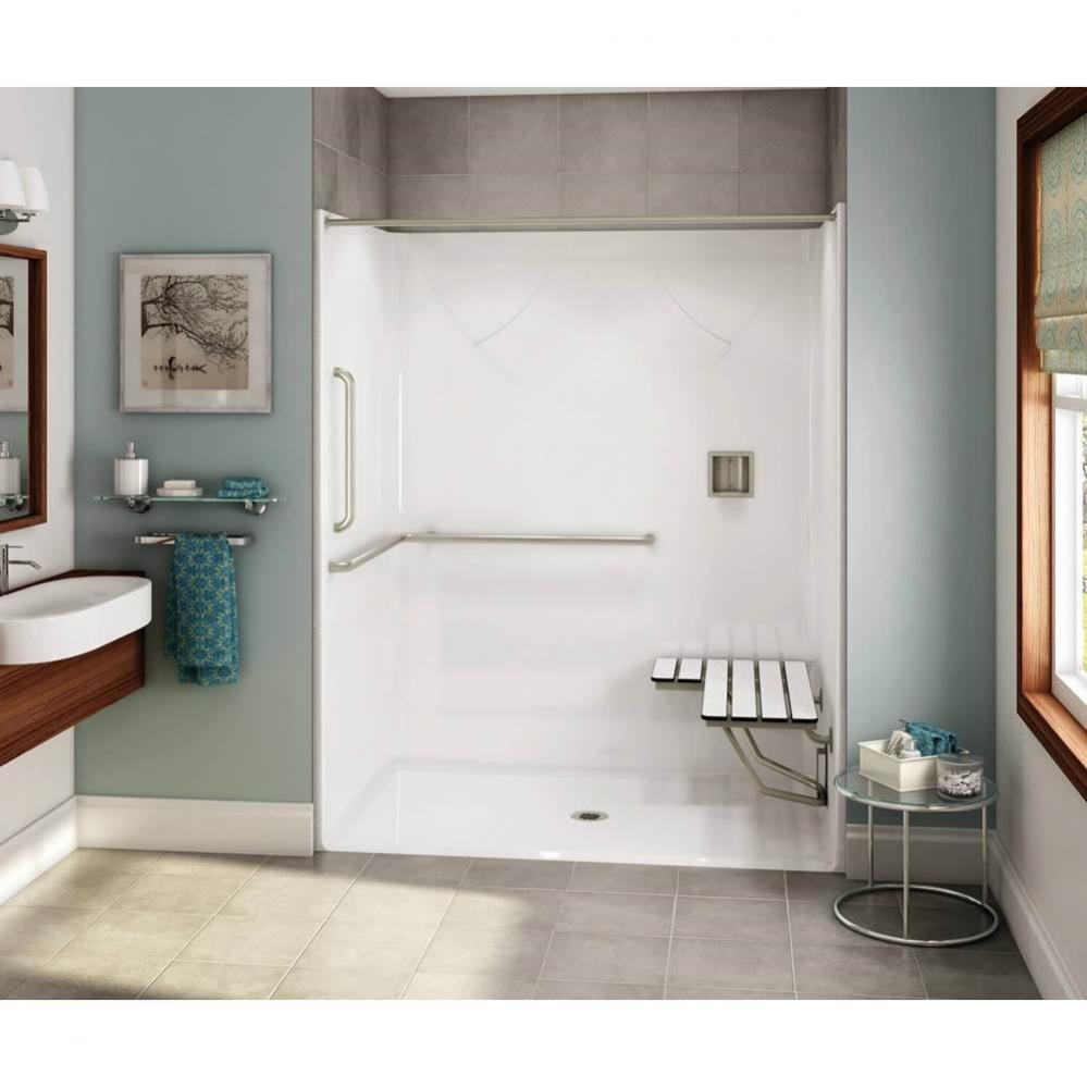 OPS-6036 - ANSI Grab Bar and seat AcrylX Alcove Center Drain One-Piece Shower in White