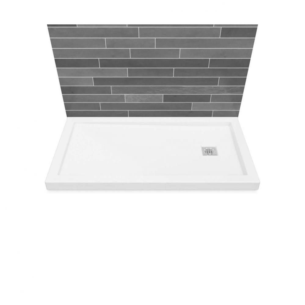 B3Square 6030 Acrylic Wall Mounted Shower Base in White with Left-Hand Drain