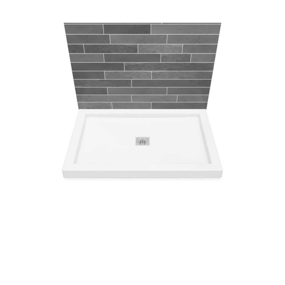 B3Square 4832 Acrylic Wall Mounted Shower Base in White with Center Drain