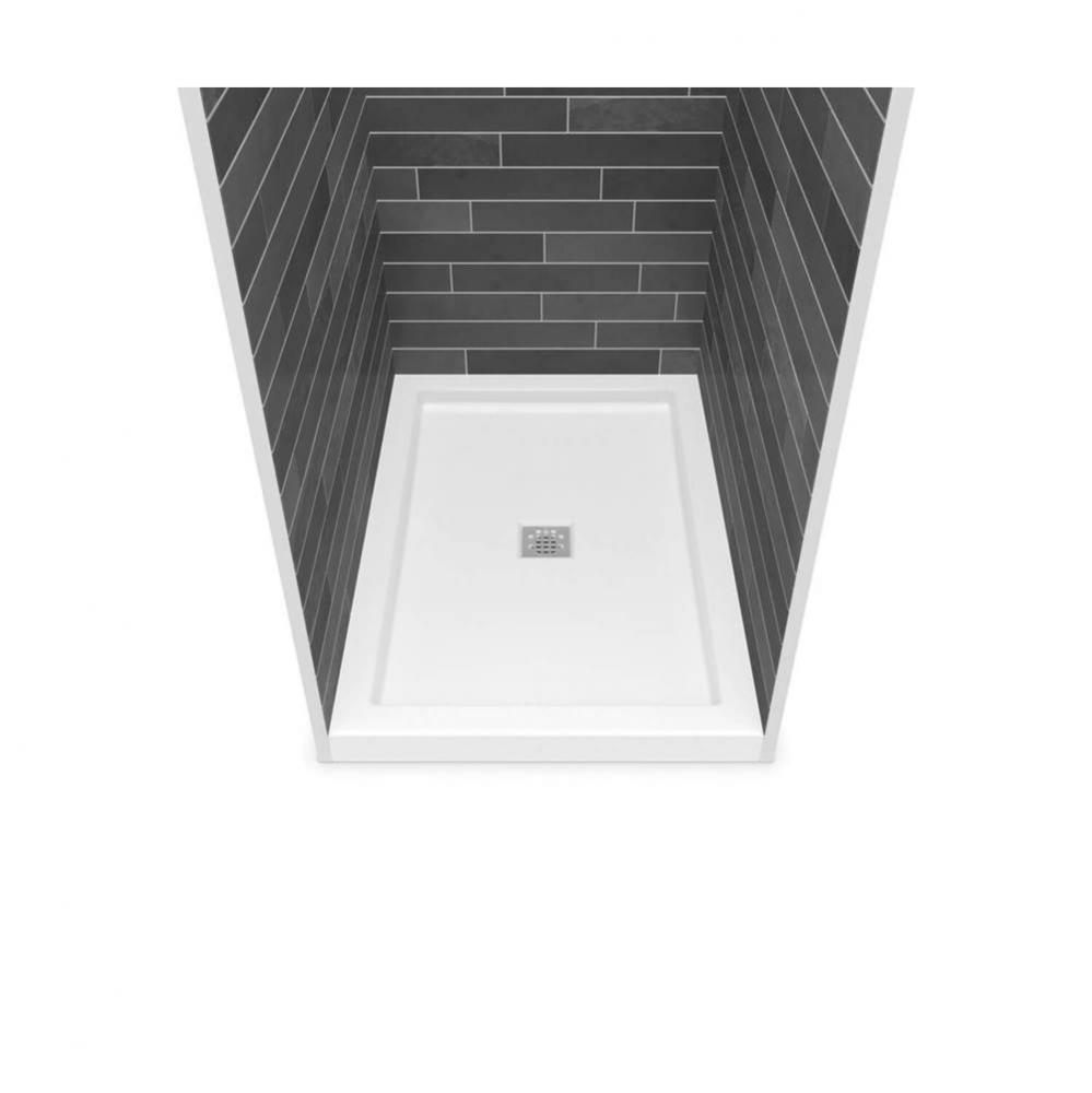 B3Square 4832 Acrylic Alcove Deep Shower Base in White with Center Drain