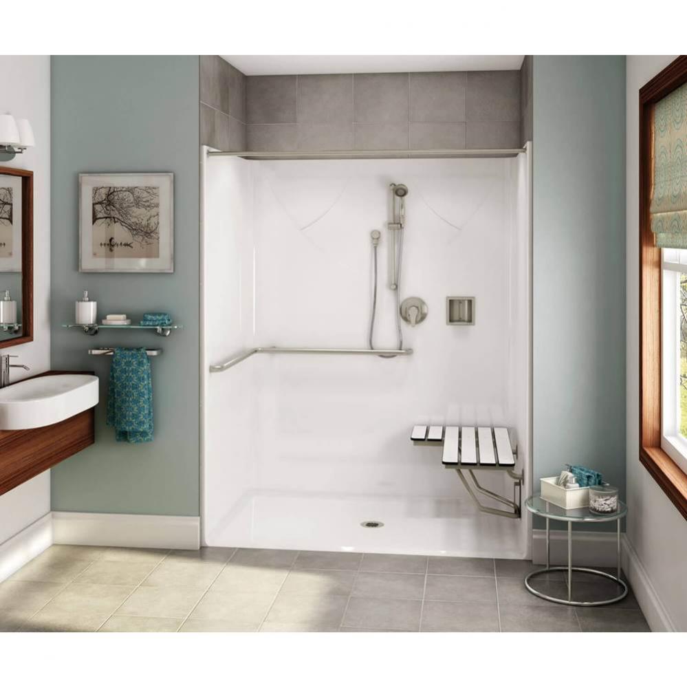 OPS-6036-RS ADA Compliant (with Seat) AcrylX Alcove Center Drain One-Piece Shower in White