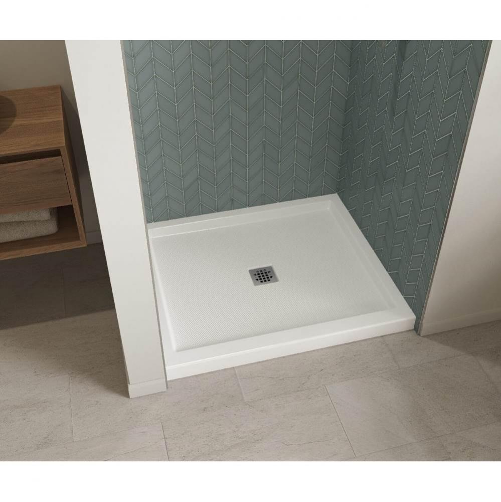 B3Square 4832 Acrylic Alcove Shower Base in White with Anti-slip Bottom with Center Drain