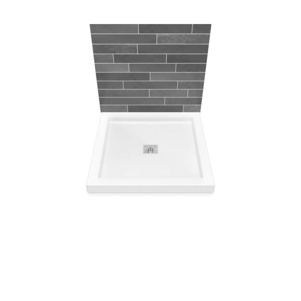 B3Square 3636 Acrylic Wall Mounted Shower Base in White with Center Drain