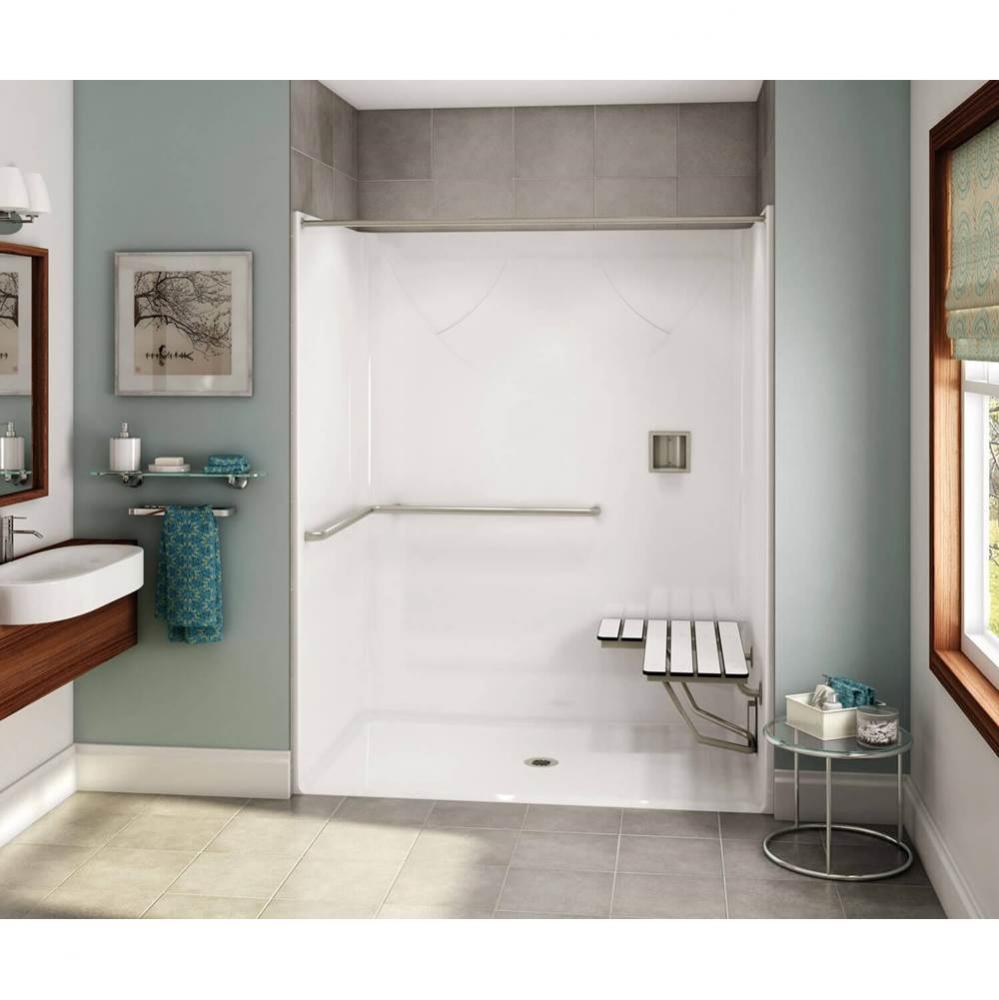 OPS-6036 - ADA Grab Bar and Seat AcrylX Alcove Center Drain One-Piece Shower in White