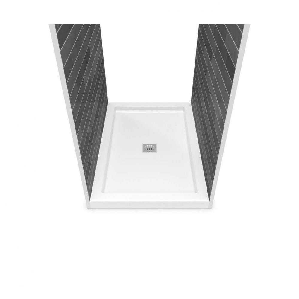 B3Square 4832 Acrylic Tunnel Shower Base in White with Center Drain