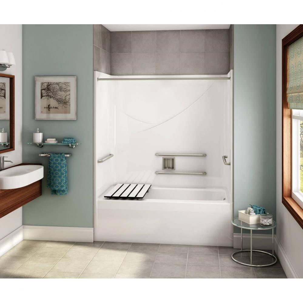 OPTS-6032 - ADA Grab Bars and Seat AcrylX Alcove Left-Hand Drain One-Piece Tub Shower in White